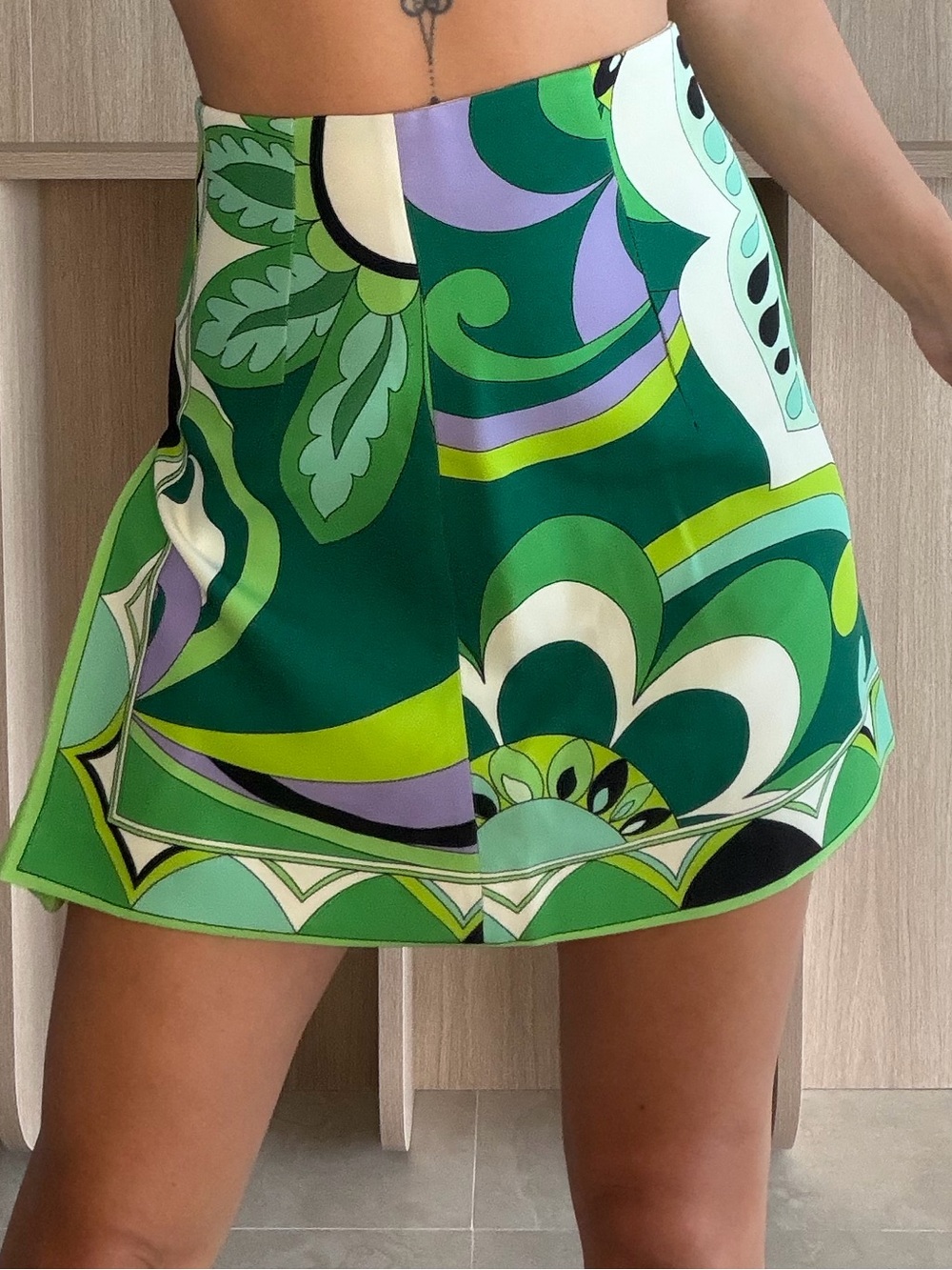Zara Green, Lime and Lavender Retro Print Mini Skirt